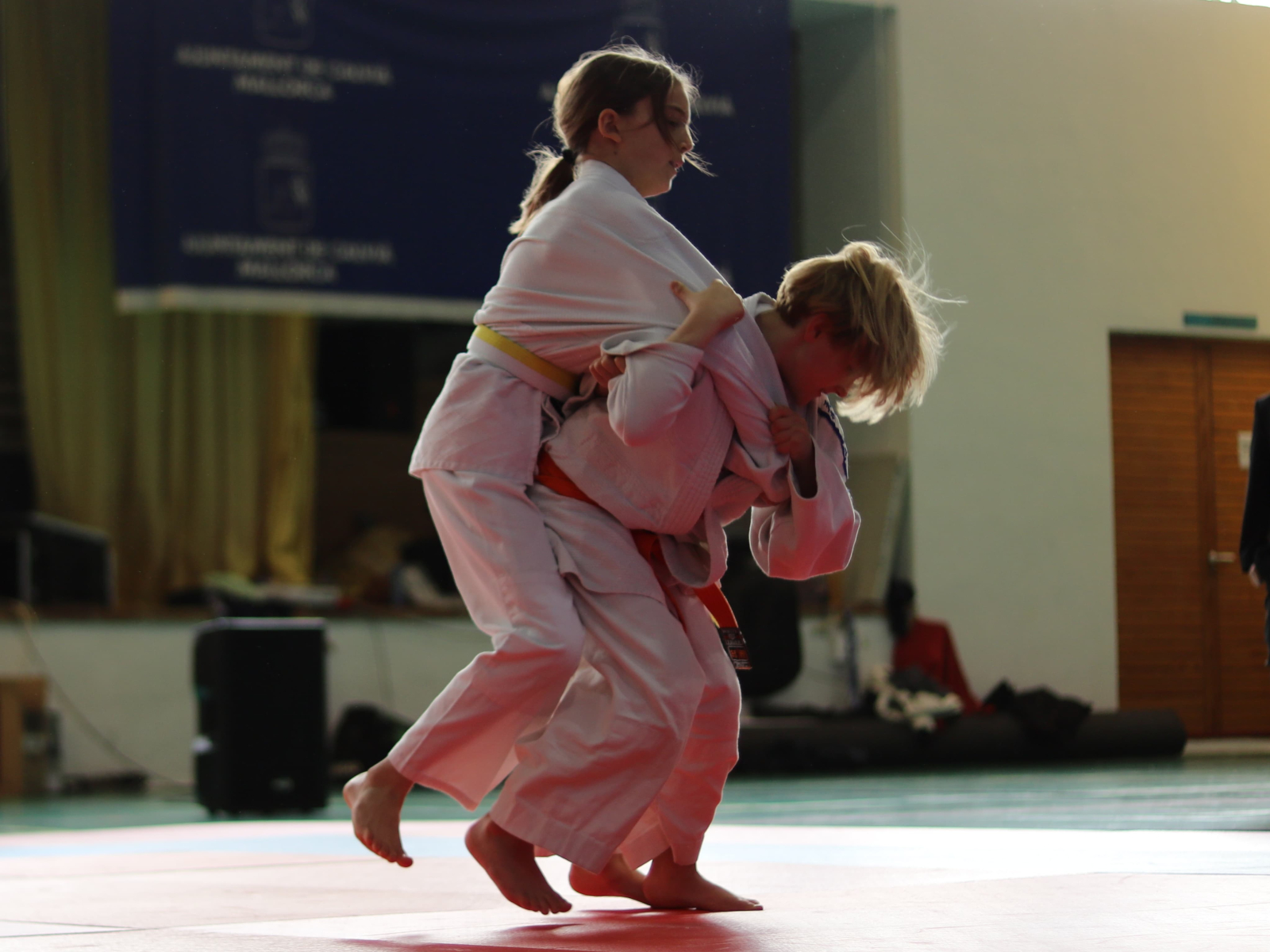 Foto de dos niños haciendo Judo.